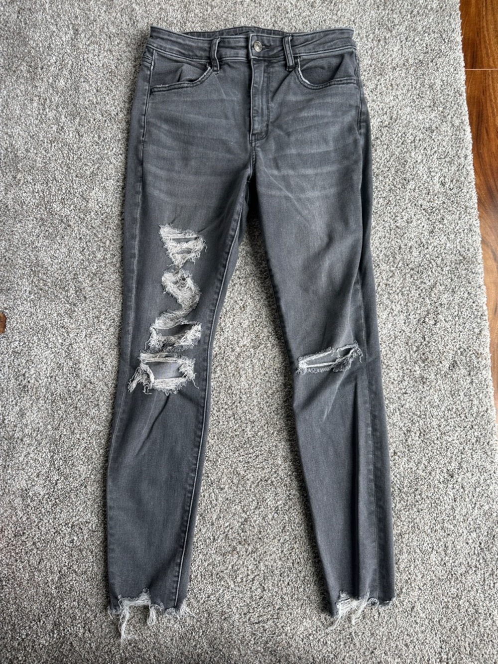 American Eagle Outfitters Charcoal Grey Ripped Skinny Jeans